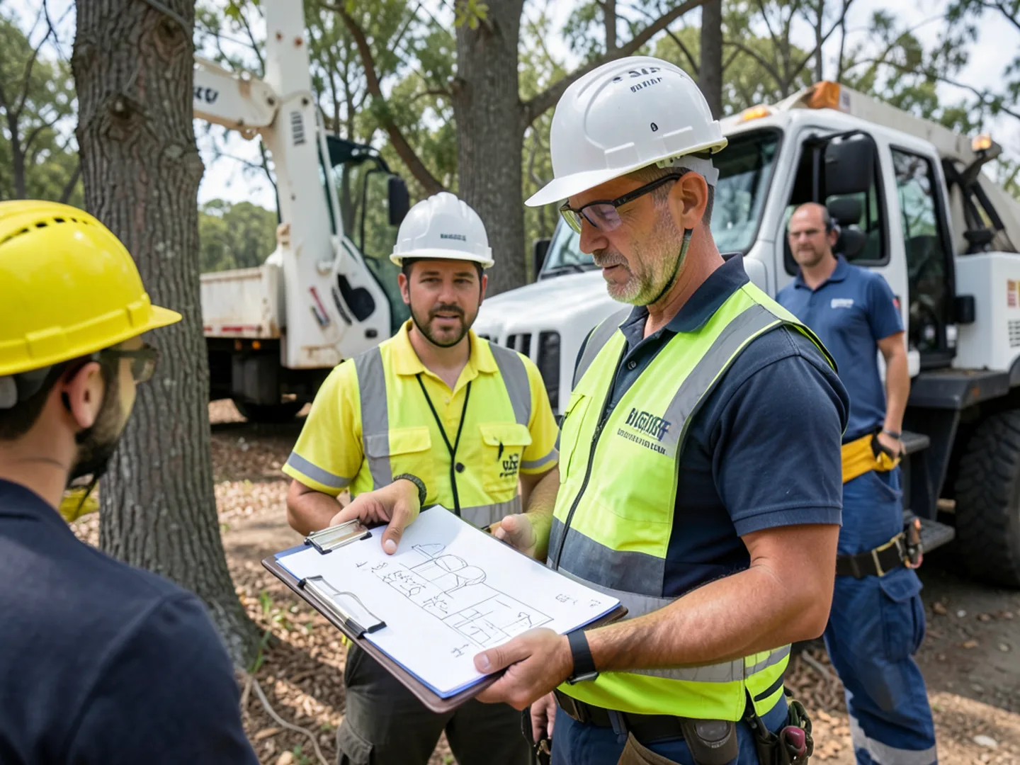 Honey Bear tree crew clearing fallen timber from residential street after weather