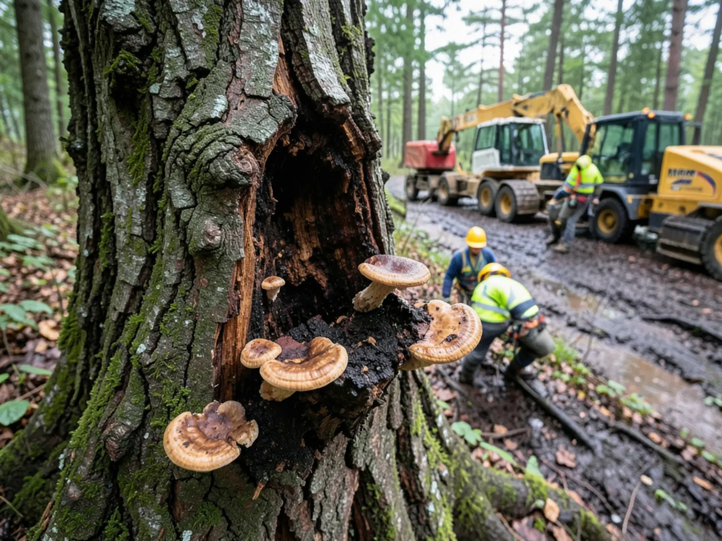 Close up of pine bark beetle pitch tubes on dying loblolly pine trunk
