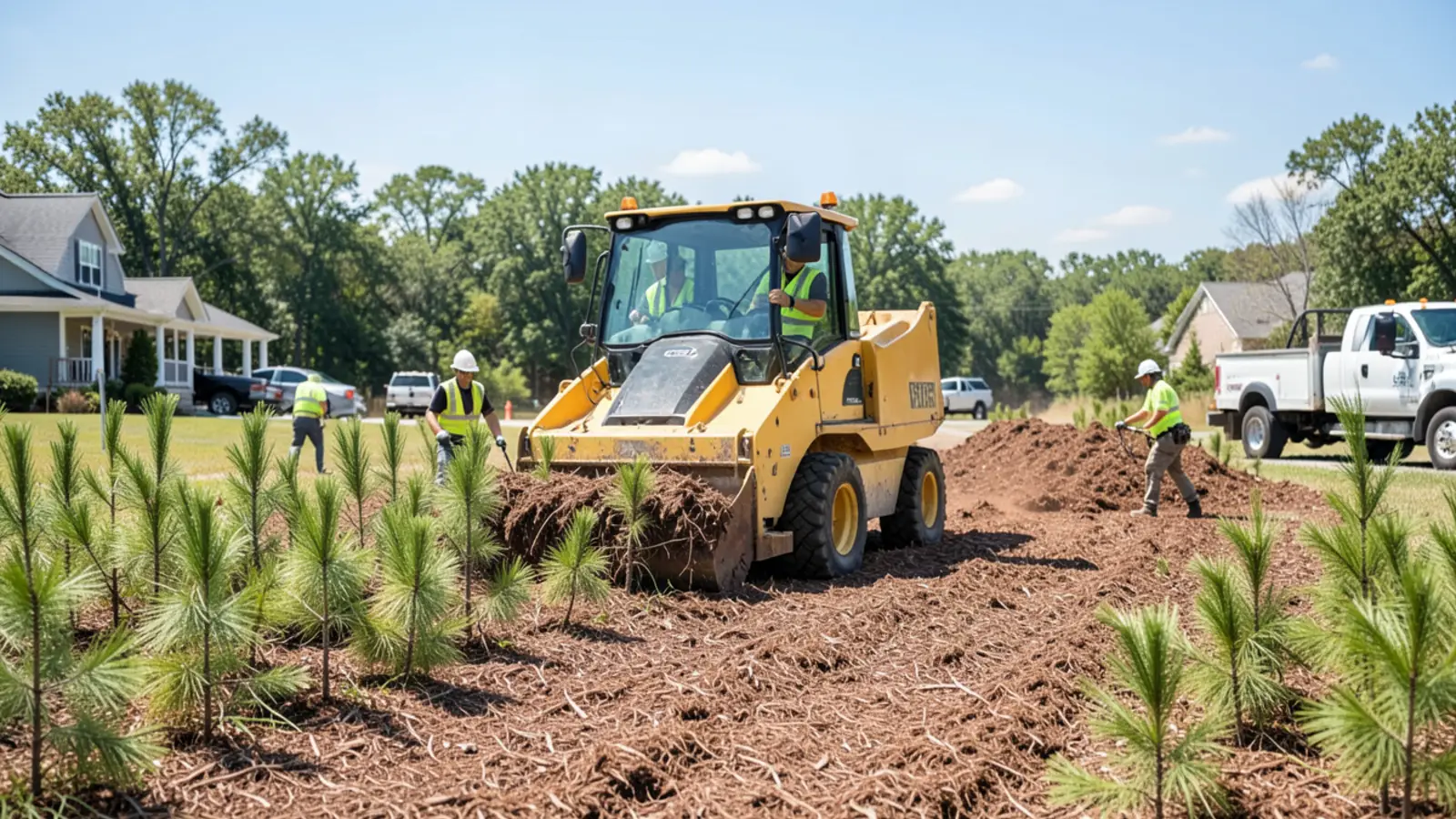 Heavy duty forestry mulcher clearing thick Georgia pine underbrush on building lot