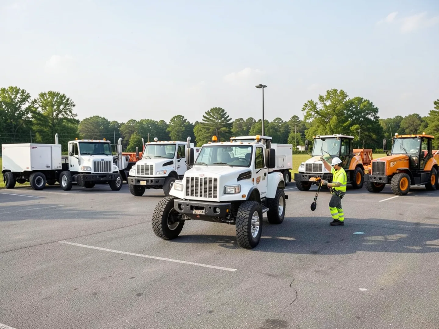 Honey Bear Tree Service fleet of specialized bucket and crane trucks in Newnan, GA