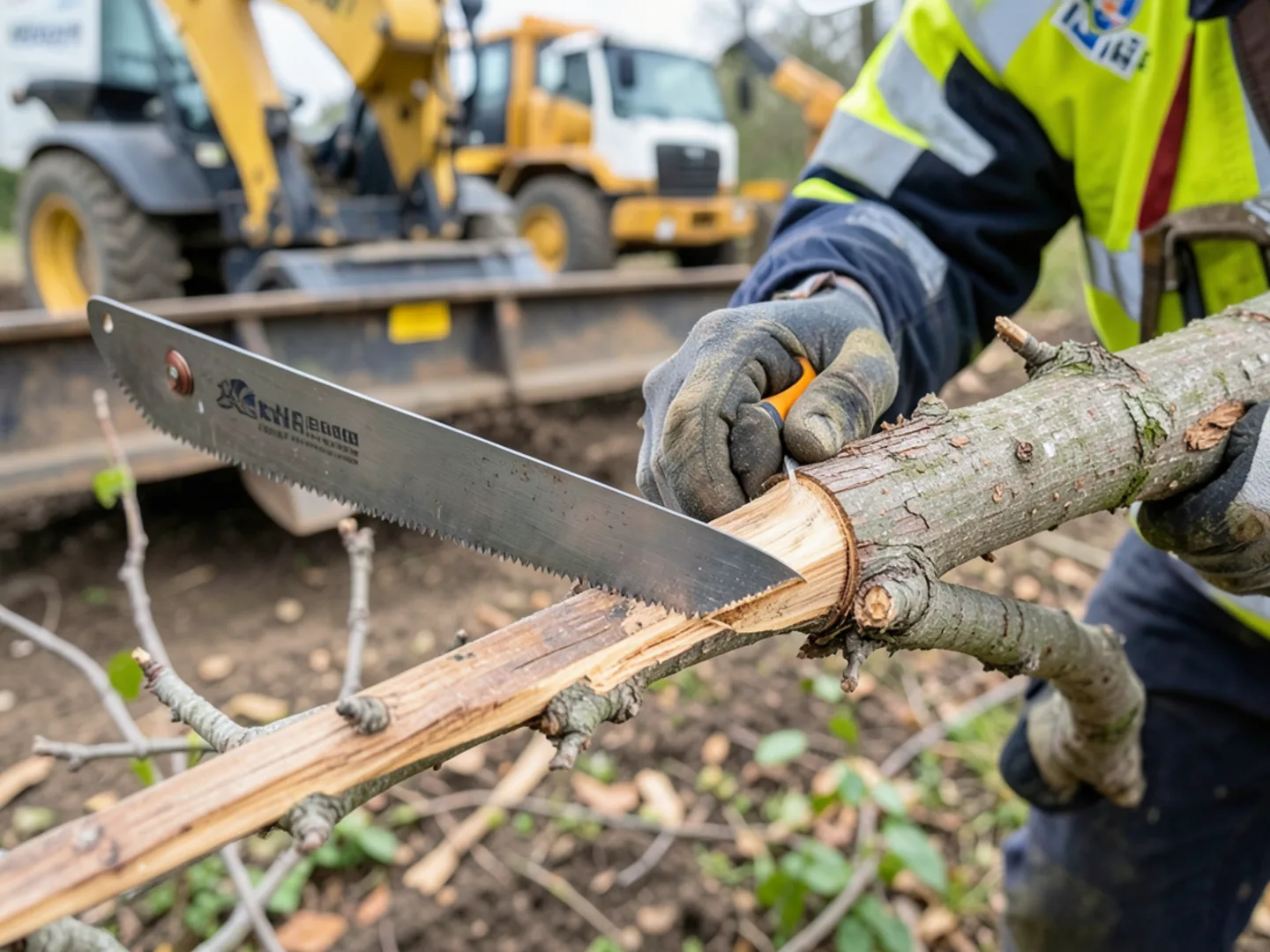 Close up of clean branch collar pruning cut outside branch ridge on oak limb